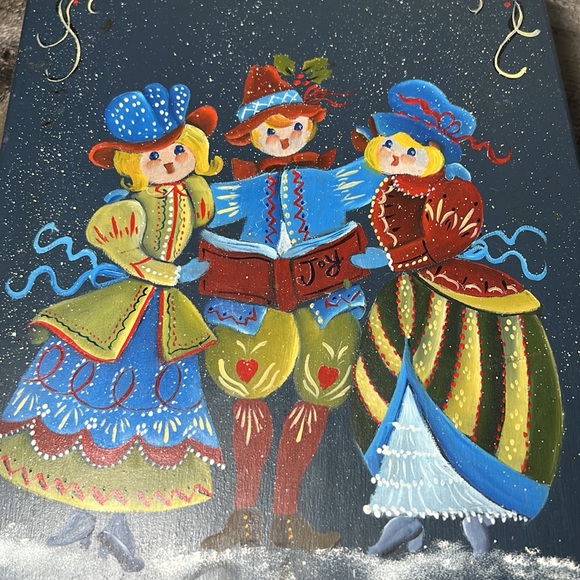 Vintage Hand Painted Christmas Carolers Decorative Sled - Picture 2 of 5